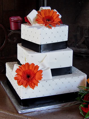 White Polka Dress on Black And White Wedding Cake With Flowers Black And White Wedding