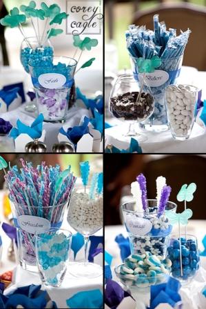 blue and green wedding centerpieces