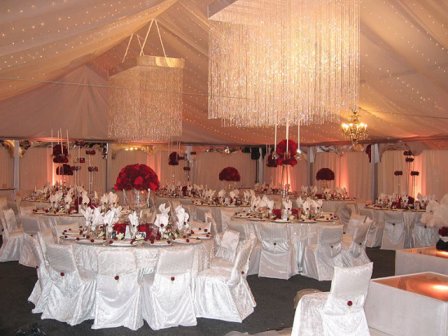 A wedding tent can be used for the reception and everything can be covered