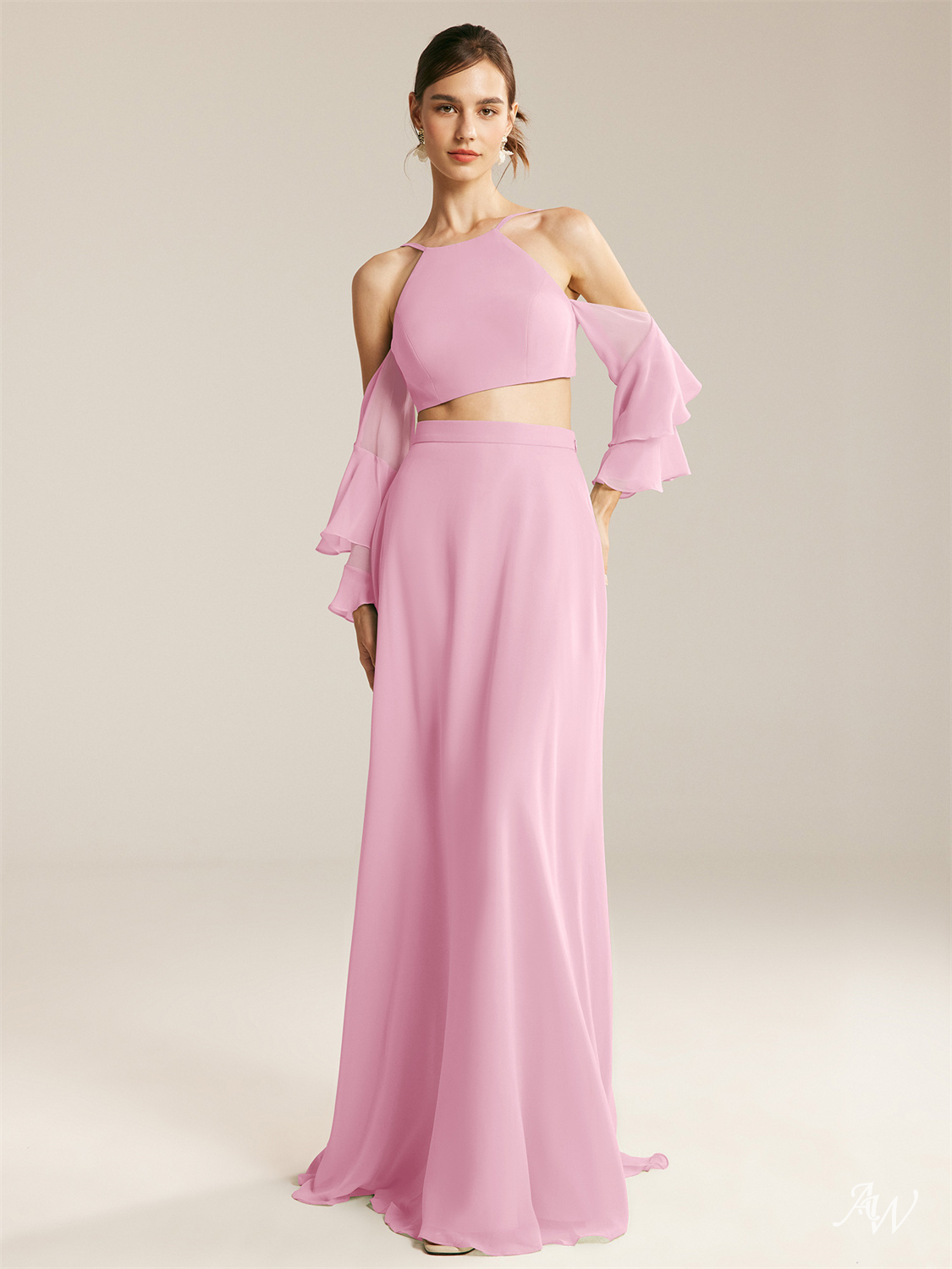 2-Piece Chiffon A-Line Bridesmaid Dress With Jewel Neckline
