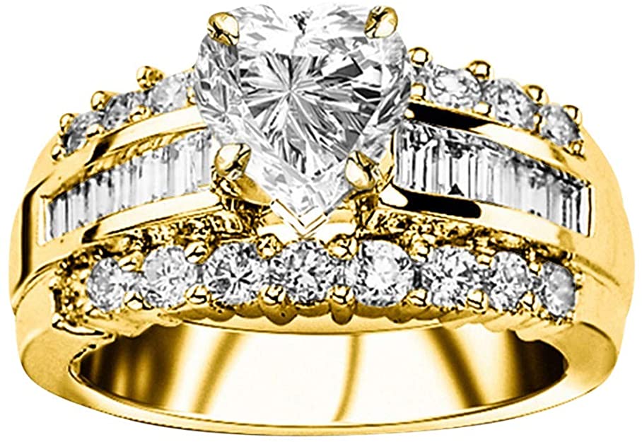 3 carat diamond engagement ring,  Channel Baguette Round Diamond Designer Engagement Ring Heart Shape, heart shaped diamond engagement ring