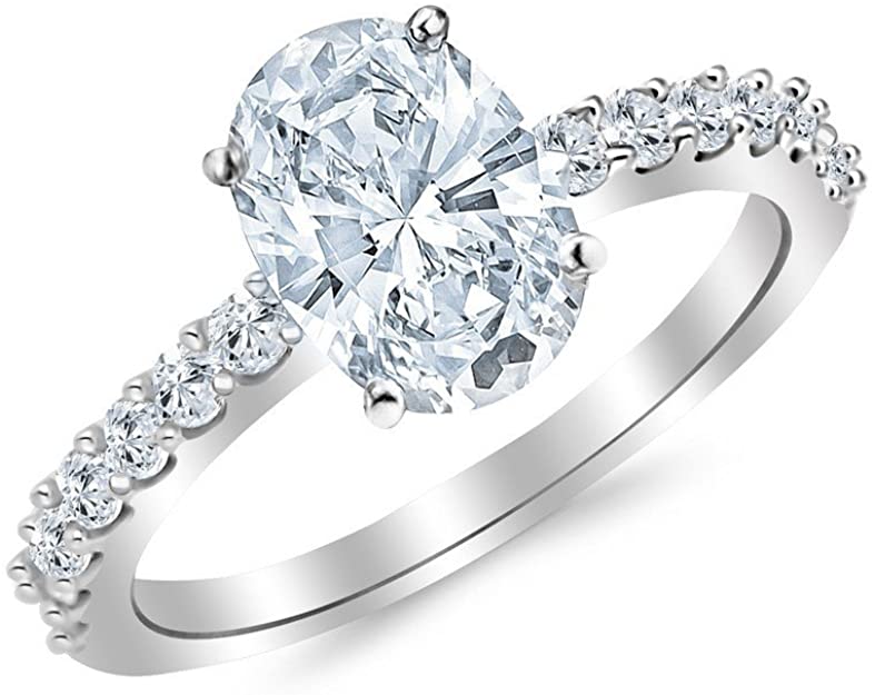 3 carat diamond engagement rings, 3.5 Ctw 14K White Gold Classic Side Stone Prong Set Oval Cut GIA Certified Diamond Engagement Ring , solitaire and side stones engagement ring