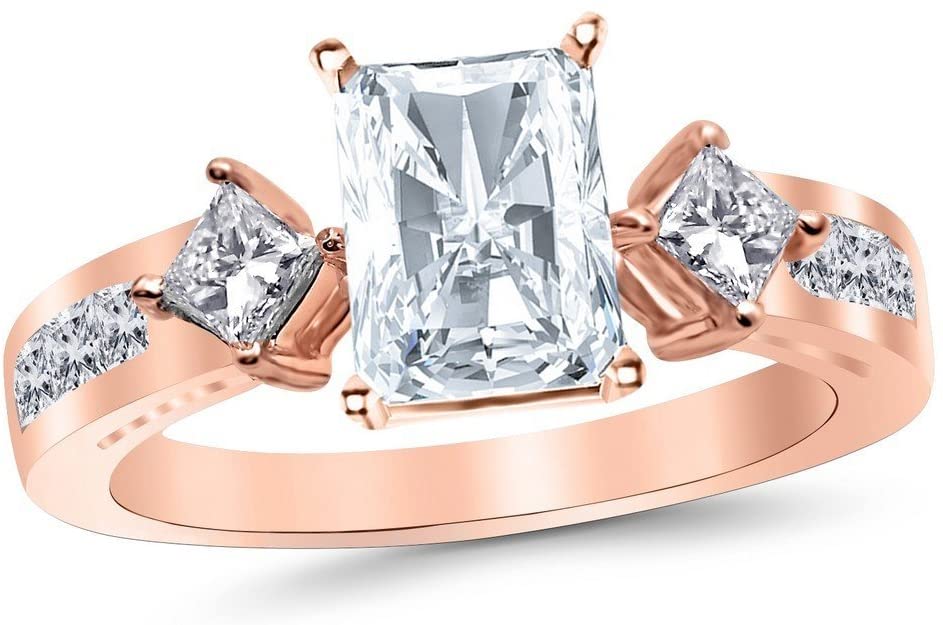 3 carat diamond engagement rings, 3.75 Ctw 14K White Gold Channel Set 3 Three Stone Princess Radiant Cut GIA Certified Diamond Engagement Ring, 3 carat rose gold engagement rings