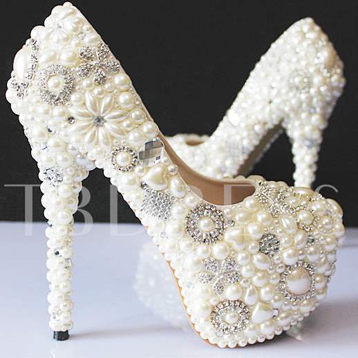 Rhinestone Pearls High Heel Wedding Shoes