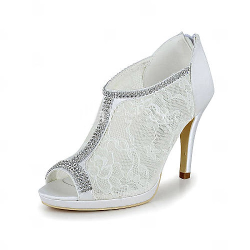 Rhinestone Stiletto Heel Zipper Patchwork Wedding Shoes