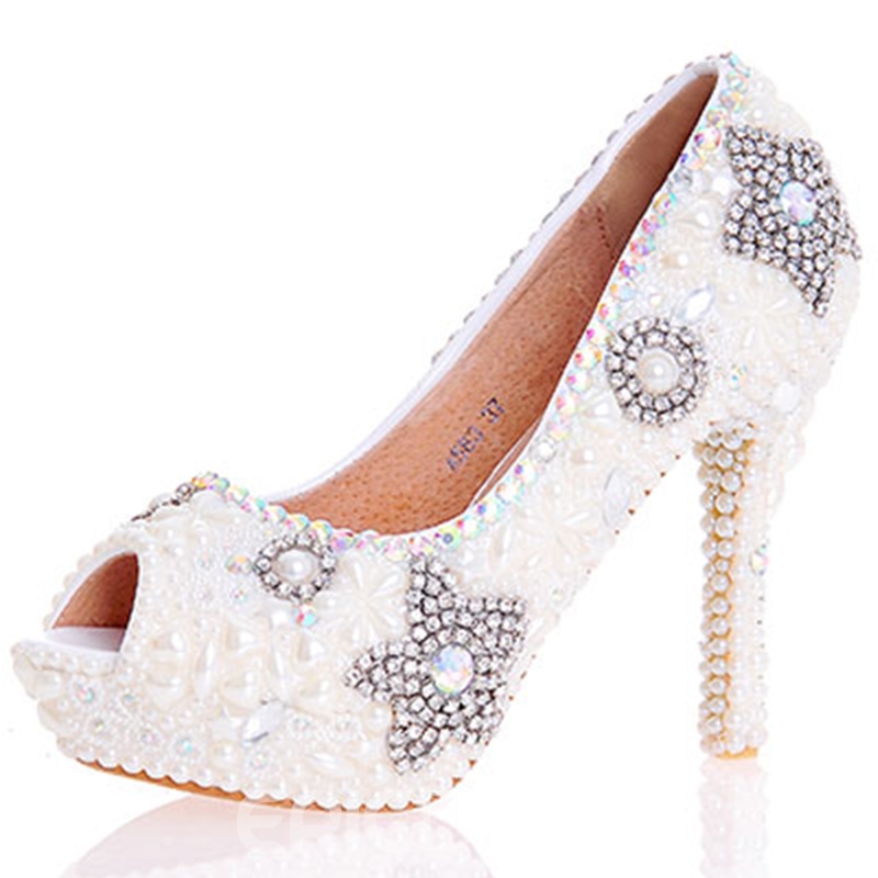 Luxurious Beads Peep Toe Wedding Shoes