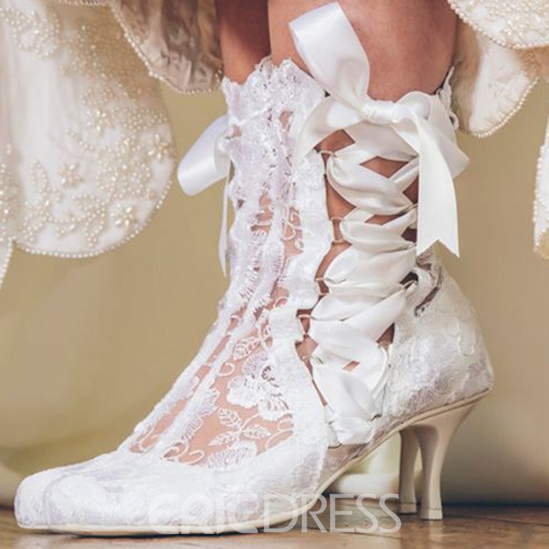 Ericdress Charming White Lace Low Heel Wedding Shoes