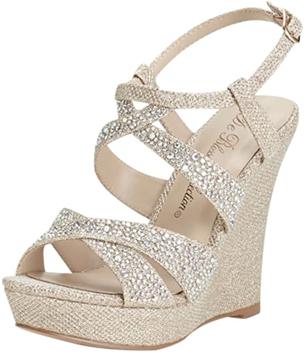 Bridal High Heel Wedge Sandal with Crystal Embellishment