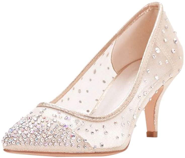 Crystal-Studded Mesh Pointed-Toe Pumps