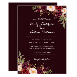 Deep Burgundy Red Floral Wedding Invitation