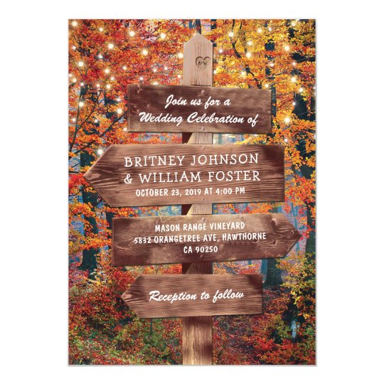Rustic Fall Autumn Woodland String Lights Wedding Invitation