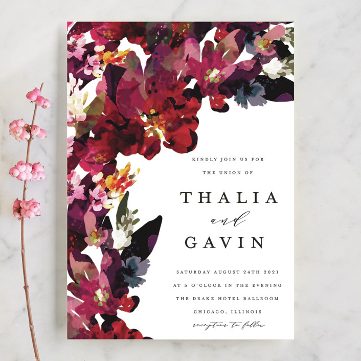 tidal blooms floral wedding invitations,