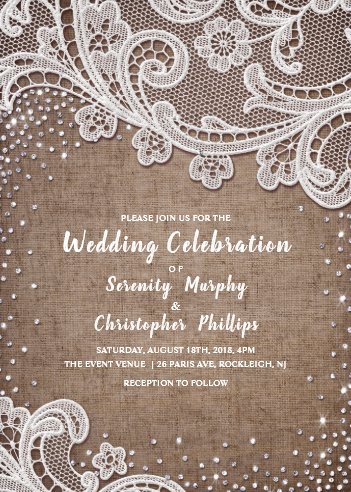Burlap and Silver Lace and Glitter Country Wedding Invitation