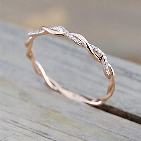Cz Wedding Rings, CZ Wedding Bands, Rose Gold Stack Twisted Ring CZ Wedding Ring
