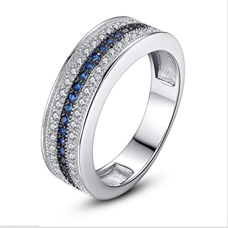 CZ Wedding Rings, CZ Wedding Bands, Sterling Silver Natural Sapphire Cubic Zirconia Wedding Band