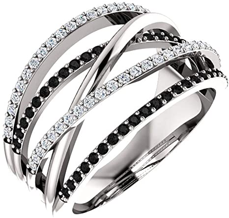 CZ Wedding Rings, CZ Wedding Bands, Silver Black Gem Ring Cubic Zirconia Multi Row Eternity Wedding Band, black and cz diamond rings