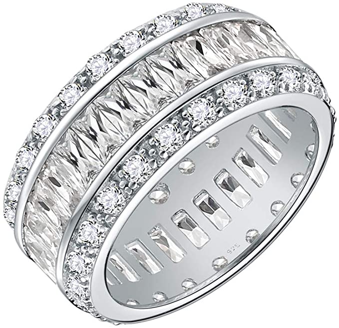 CZ Wedding Rings, CZ Wedding Bands, Sterling Silver Rhodium Plated with AAA CZ Stones Wedding Band