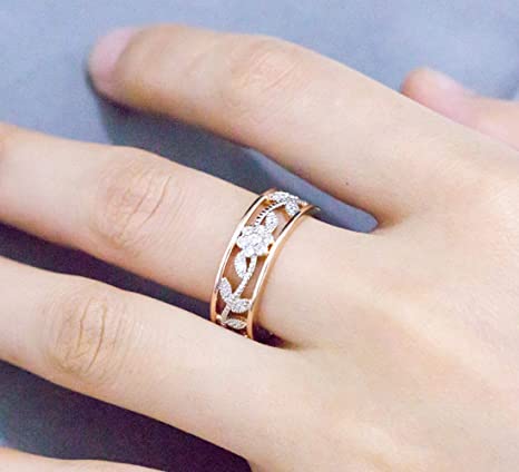 CZ Wedding Rings, CZ Wedding Bands, Women's 925 Sterling Silver Plated Floral Ring Two Tone Diamond Wedding Ring