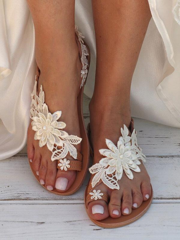 Women's Bridal Shoes Embroidered Lace Flat Bridal Sandals, DIY Wedding Ideas
