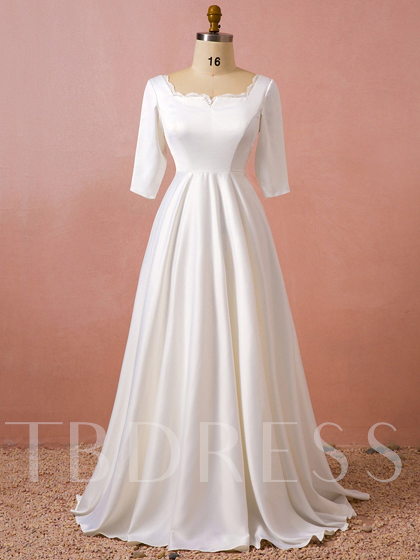 LDS Wedding Dress, LDS Wedding Gown, Square Neckline Half Sleeve Plus Size Wedding Dress