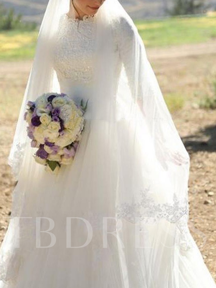 LDS Wedding Dress, LDS Wedding Gowns, High Neck Lace Appliques Wedding Dress
