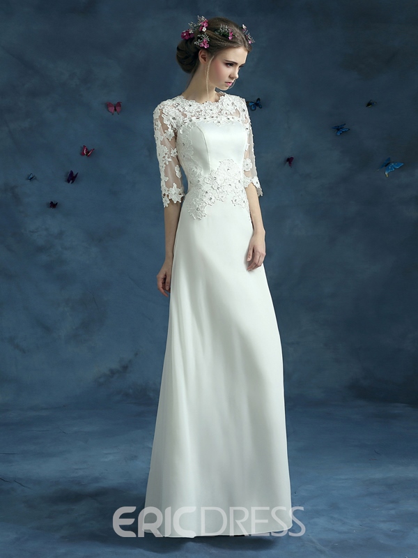 LDS Wedding Dress, LDS Wedding Gowns,  Appliques Beading Half Sleeves Wedding Dress