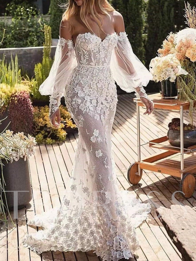 Lace Long Sleeved Modern Mermaid Wedding Gown