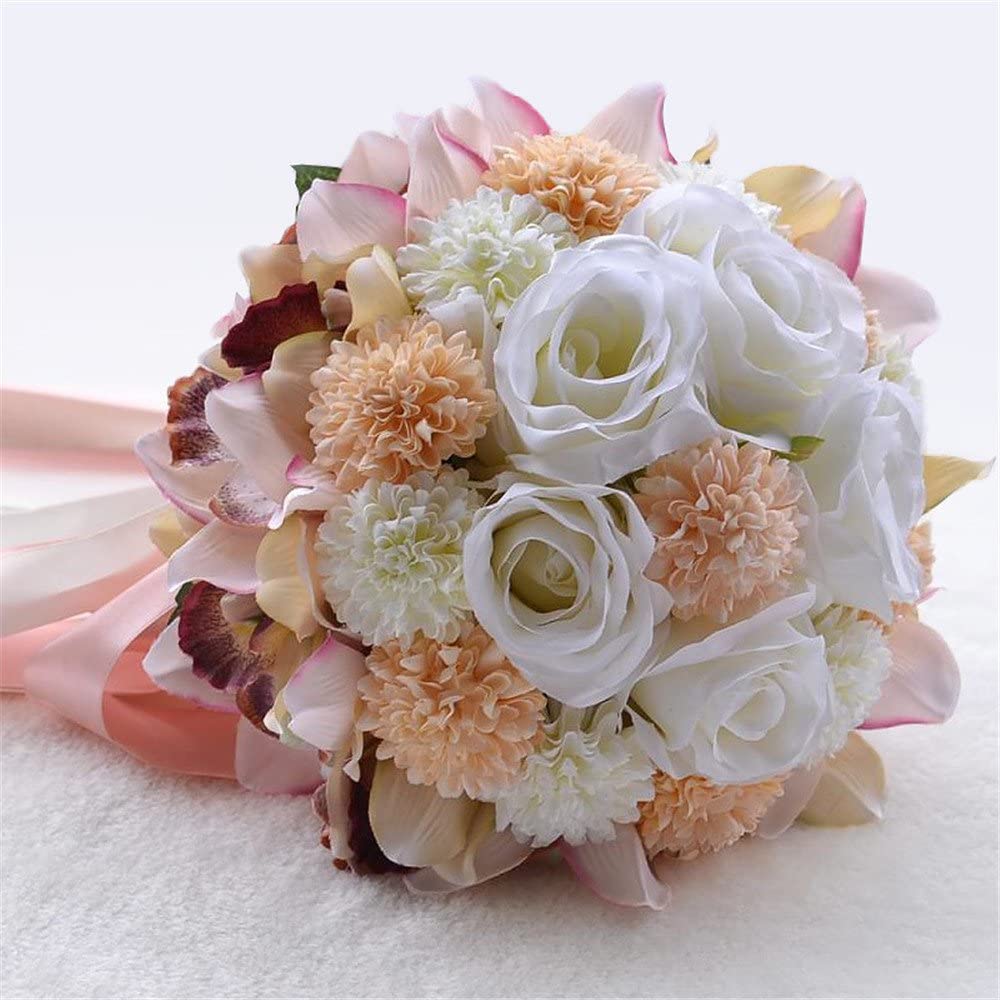 Pink, White and peach bridal bouquet with Roses Peonies and orchids