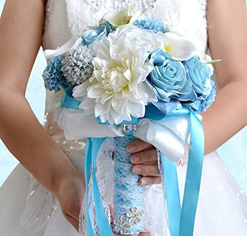Beach Themed Blue and White Calla Lily , Rose and Orchid Bridal Bouquet