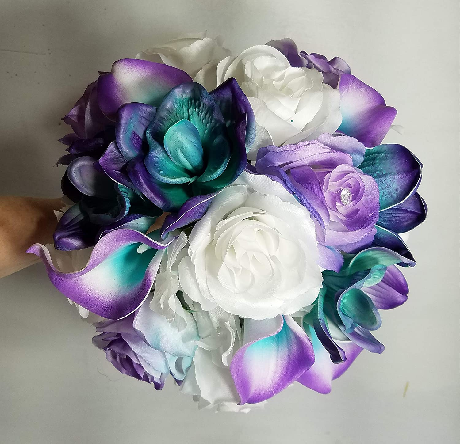 Purple Turquoise White Rose Calla Lily Orchid Bridal Bouquet