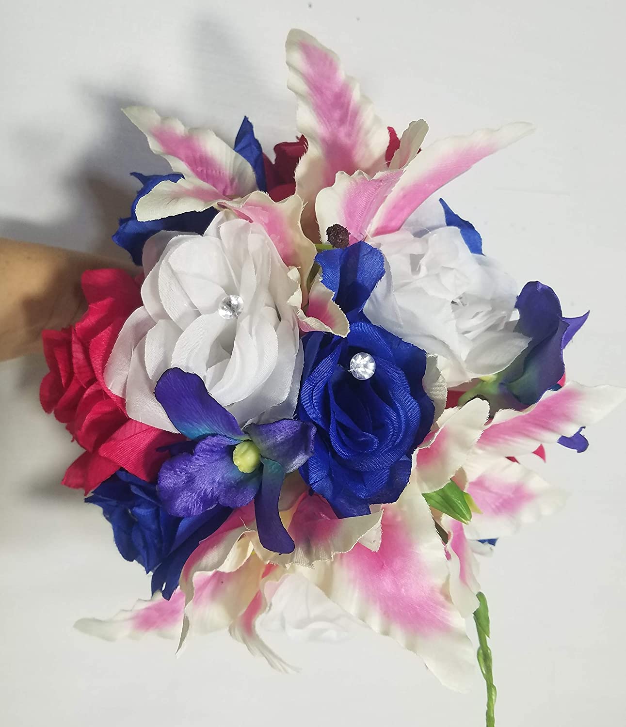Fuchsia Royal Blue Rose Tiger Lily Orchid Bridal Wedding Bouquet
