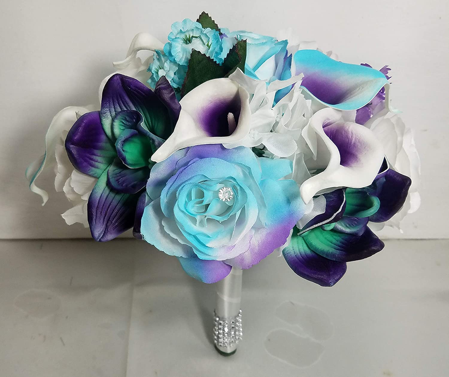 Turquoise Purple White Rose Calla Lily Orchid Bridal Bouquet