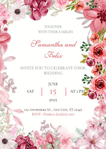 Pink Floral Watercolor Country Wedding Invitation