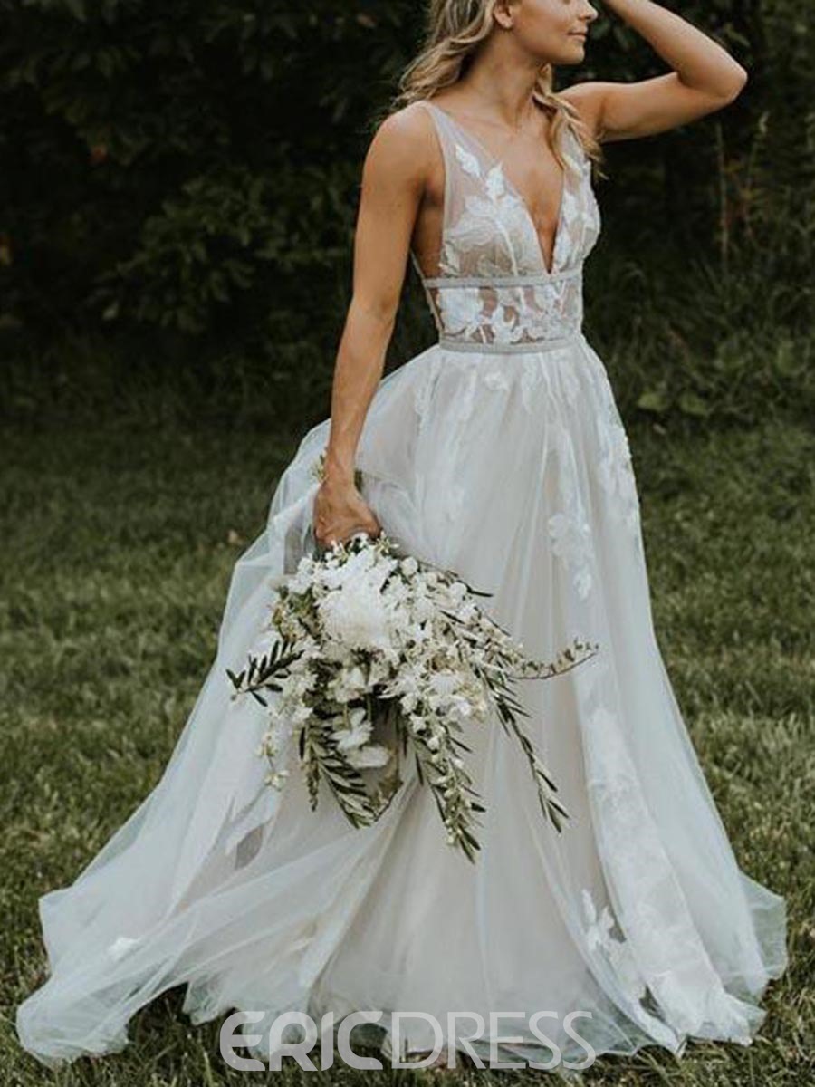 Pretty A Line Appliques Beach Wedding Dress