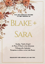 Vintage Autumn Gold Flowers Wedding Invitations