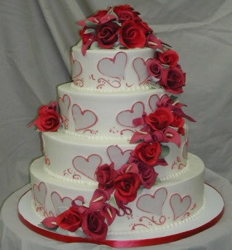 winter wedding cakes, heart themed wedding  cakes, romantic wedding cakes, pink and white wedding cakes