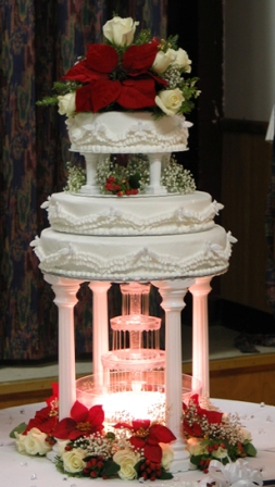 winter wedding cakes, red and white wedding cakes, over the top wedding cakes