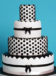winter wedding cakes, black and white wedding cakes, black polka dot wedding cake
