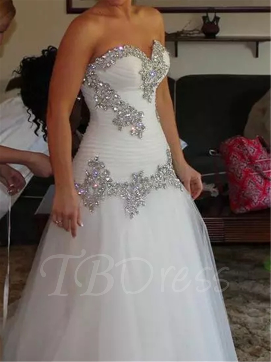 Sweetheart Lace-Up Beaded Pleats Plus Size Wedding Dress