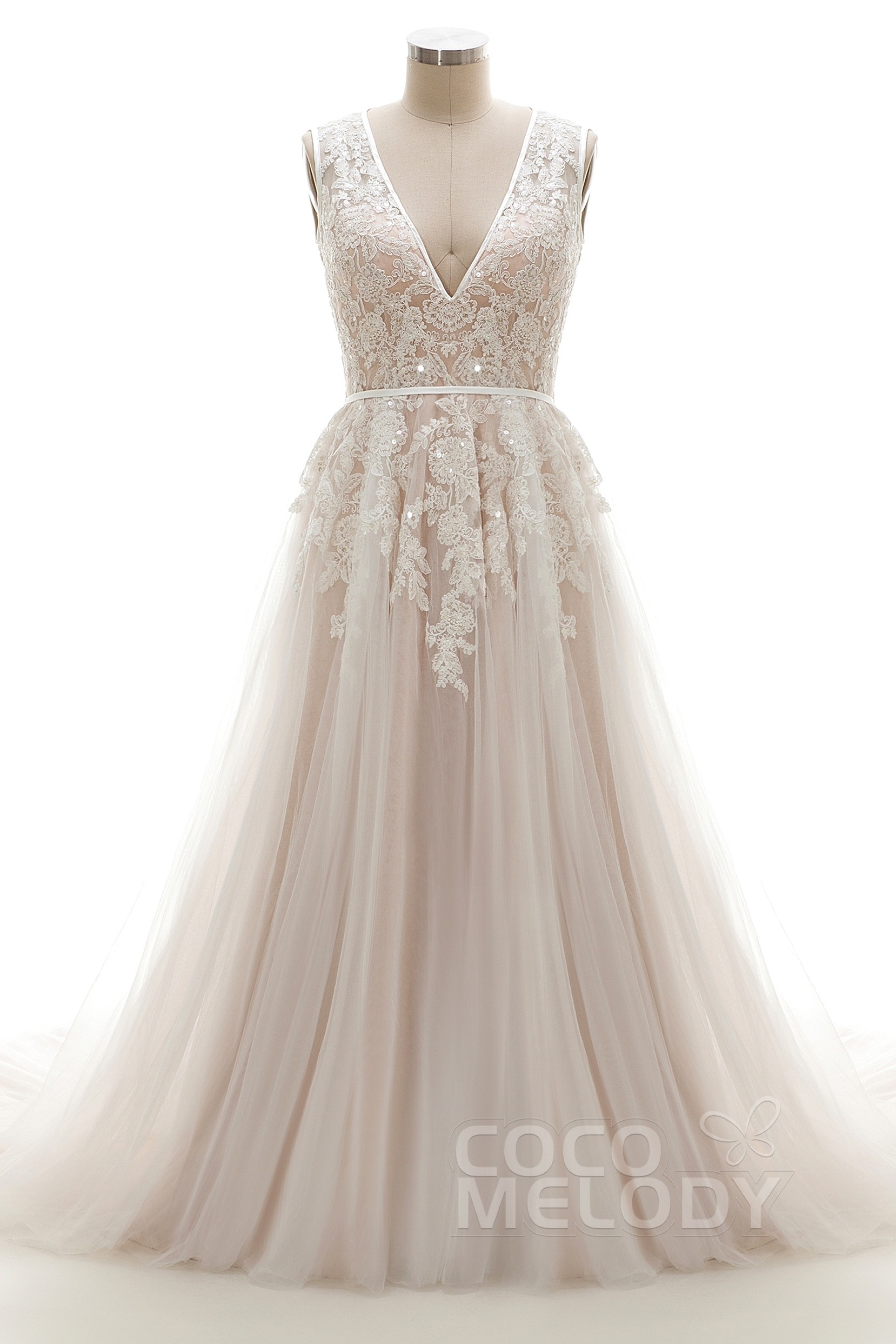 A-Line Court Train Tulle And Lace Wedding Dress