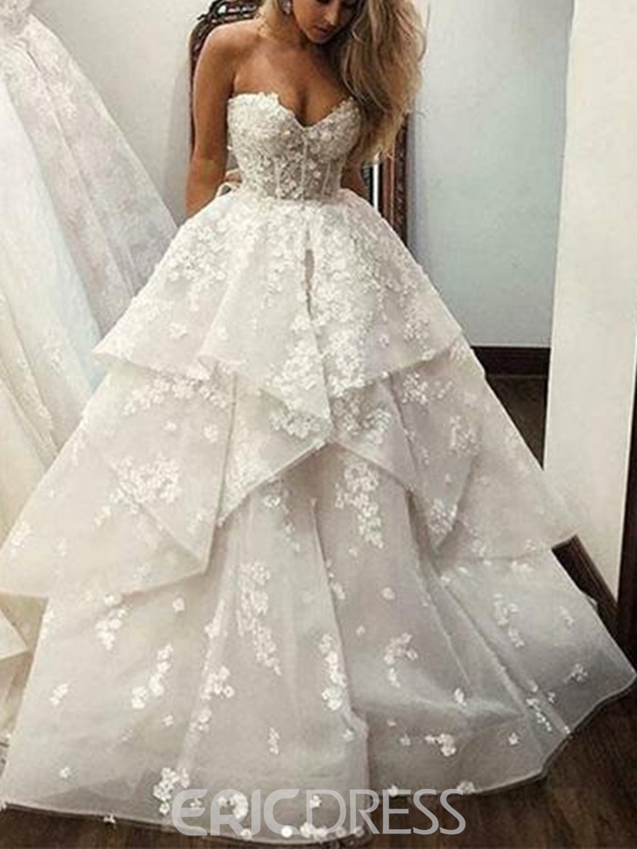 Gorgeous Modern A-Line Sweetheart Applique Hall Wedding Dress
