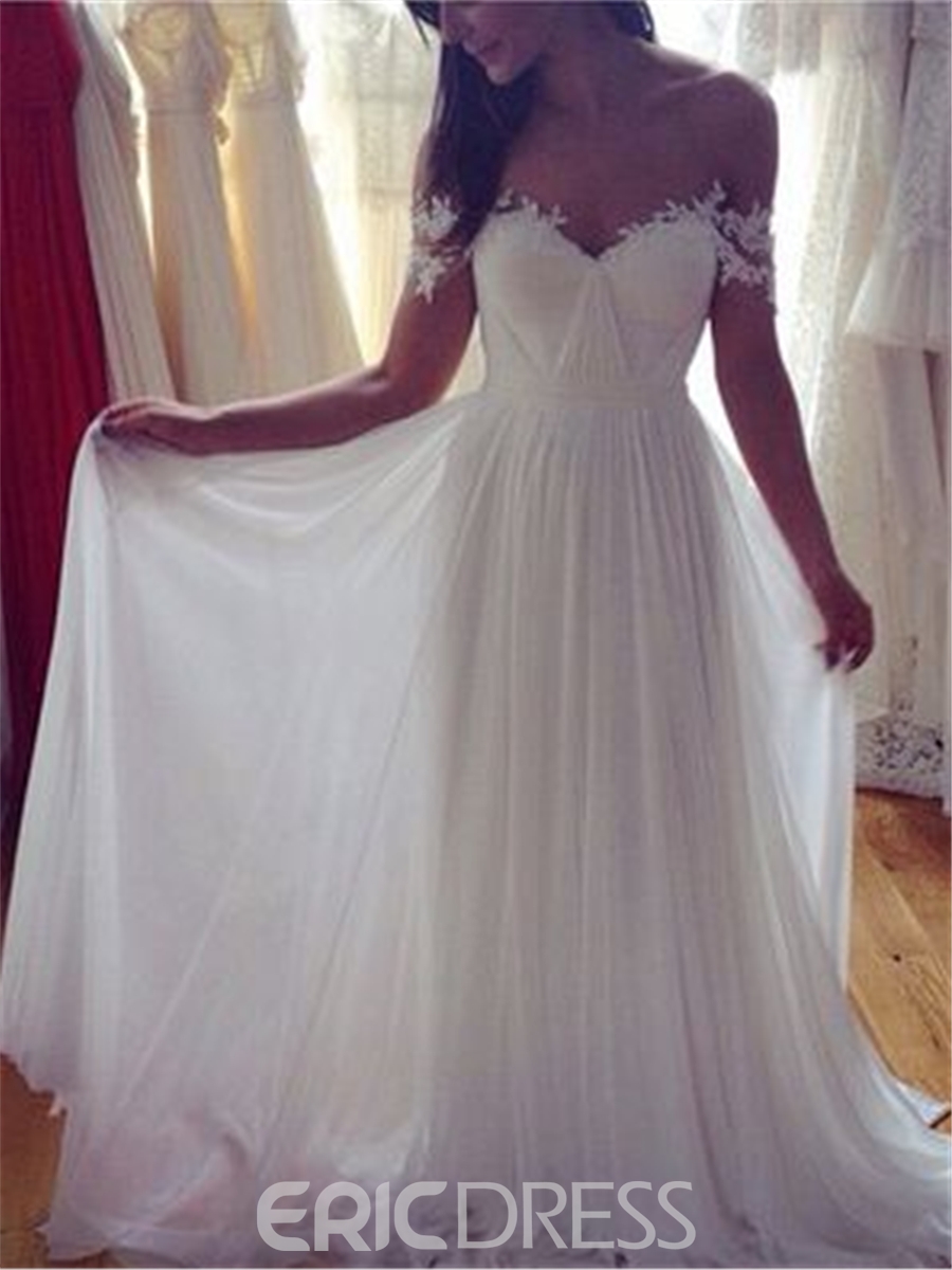 Off-The-Shoulder Appliques Beach Wedding Dress