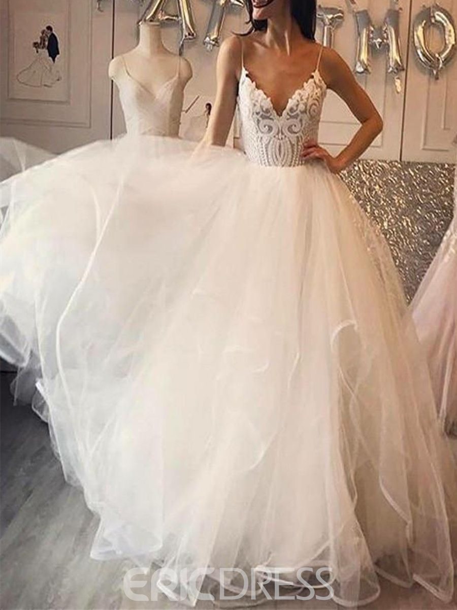 Lace Spaghetti Straps Garden Wedding Dress