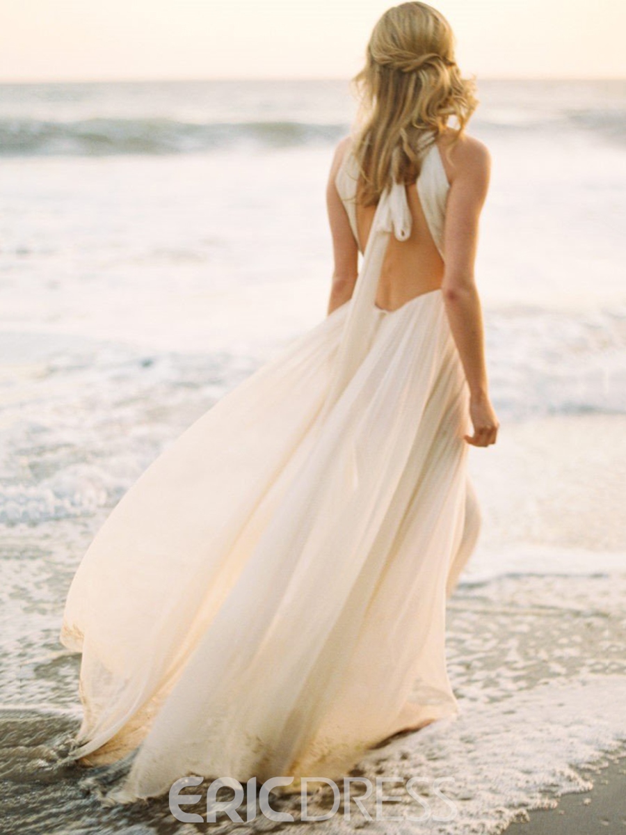 Halter Backless Beach Wedding Dress