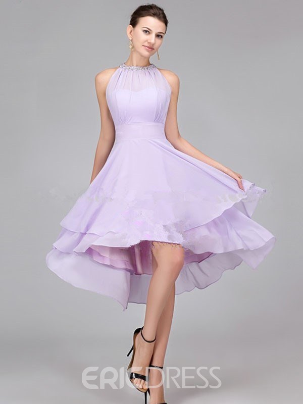 Lavender Charming Beaded Asymmetry Modern Bridesmaid Dress