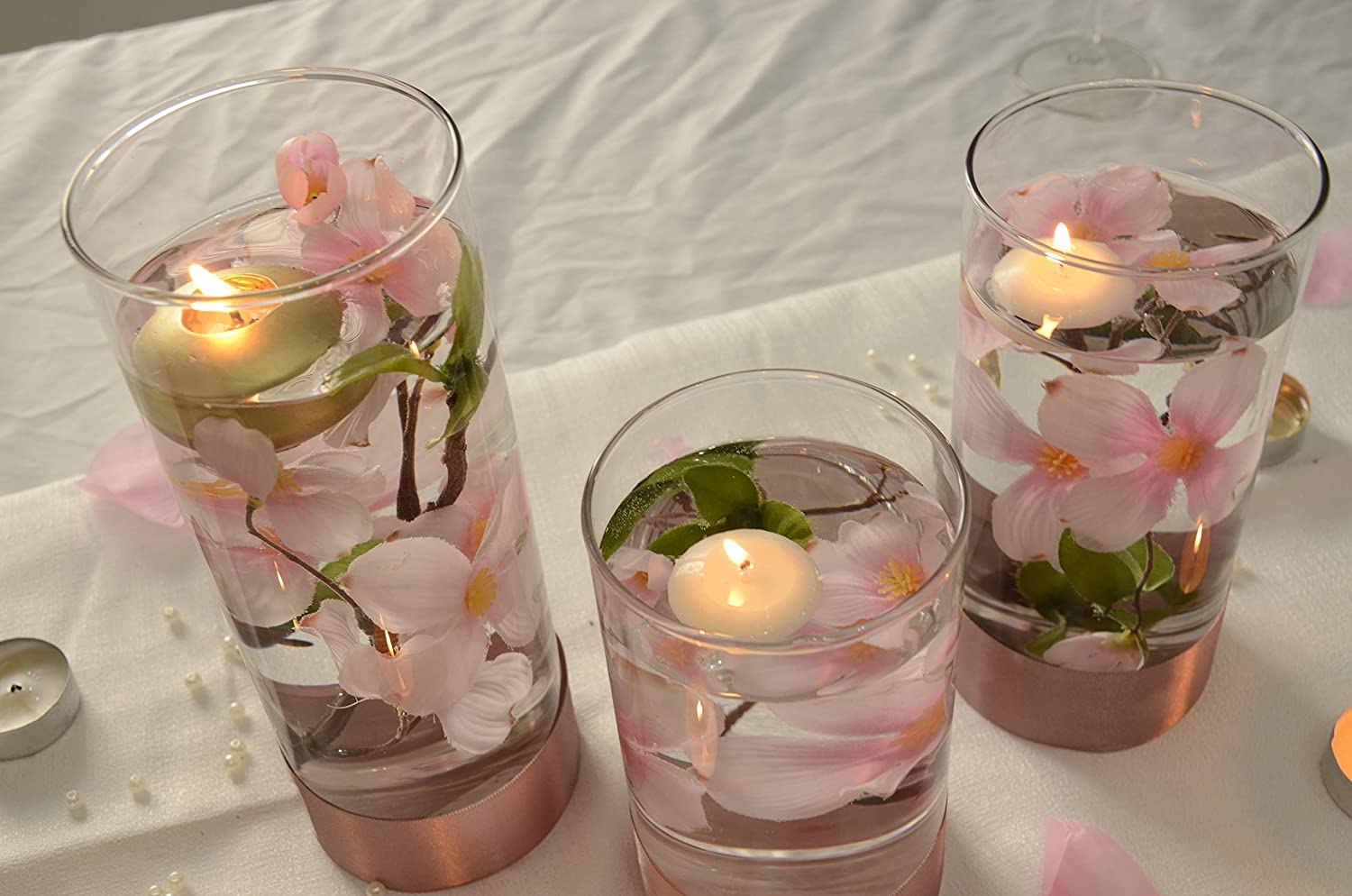 Boho Wedding Table Centerpieces with Candles and Silk Flowers