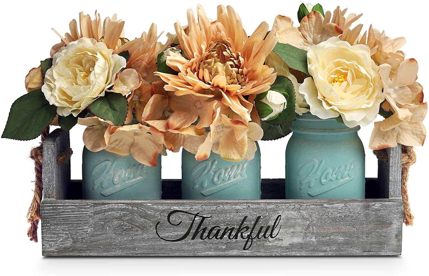 Blue Mason Jar Centerpiece Set with Artificial Flower - Rustic Farmhouse Wedding Ideas