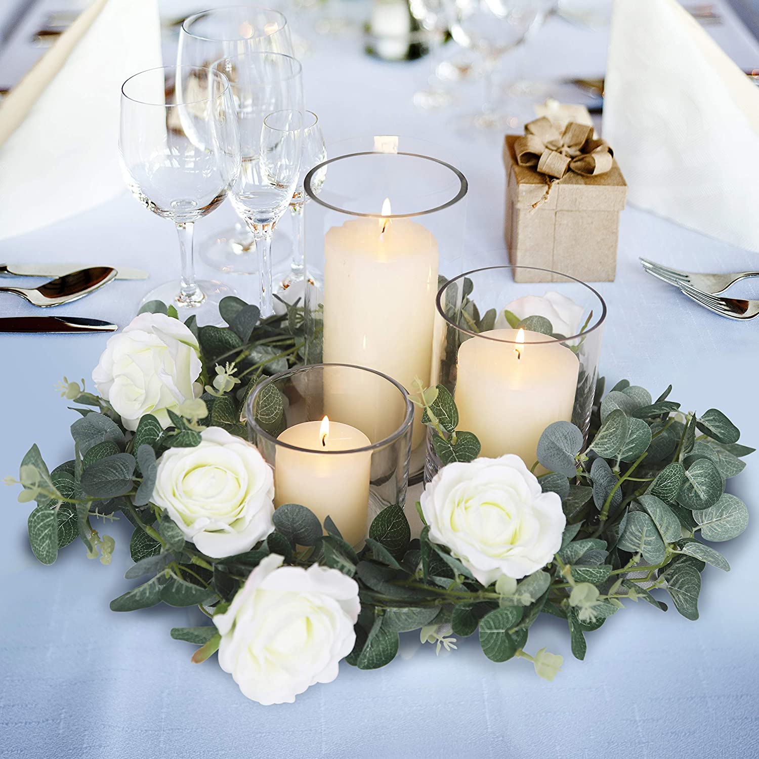 Eucalyptus Garland with Roses DIY  Wedding Centerpiece