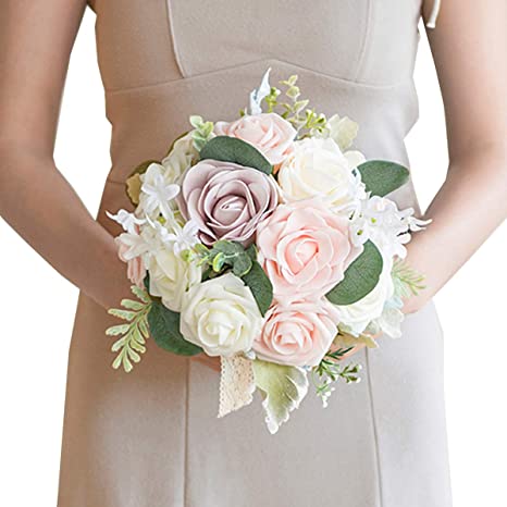 9 Inch Blush Artificial Floral Wedding Bouquet for the Bride - French Rustic Vintage Wedding