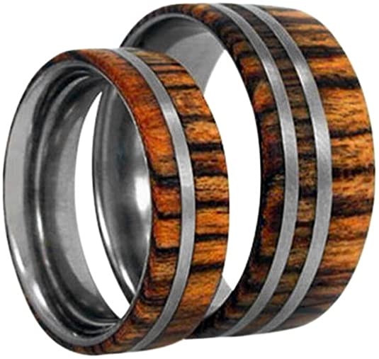 Titanium Pinstripes Ring, Couples Wedding Band Set, alternative wedding rings, alternative wedding bands, wood wedding rings, wooden wedding rings